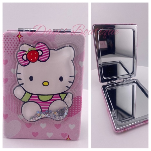 Hello Kitty Rectangle Compact Mirror Pink Strawberry- New - Picture 1 of 5